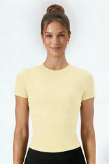 Women's Summer Slim Fit Crew Neck Solid Sports T-Shirt