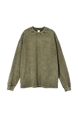 Unisex Retro Washed Long Sleeve Tee: Snow Wash Vintage Cotton Design