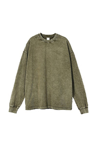 Unisex Retro Washed Long Sleeve Tee: Snow Wash Vintage Cotton Design