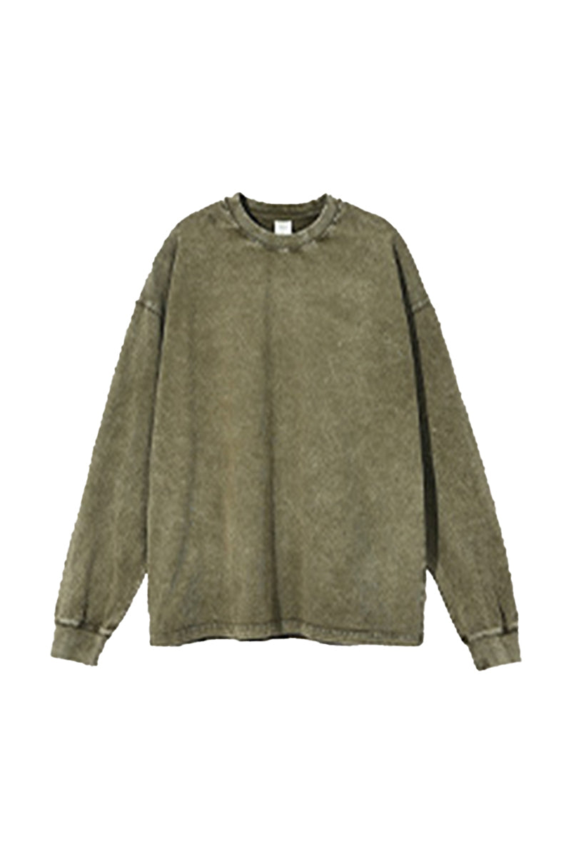 Unisex Retro Washed Long Sleeve Tee: Snow Wash Vintage Cotton Design