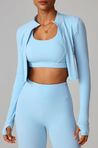 Women Zippered Slim Fit Running Yoga Long Sleeve Jacket