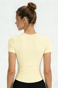 Women's Summer Slim Fit Crew Neck Solid Sports T-Shirt