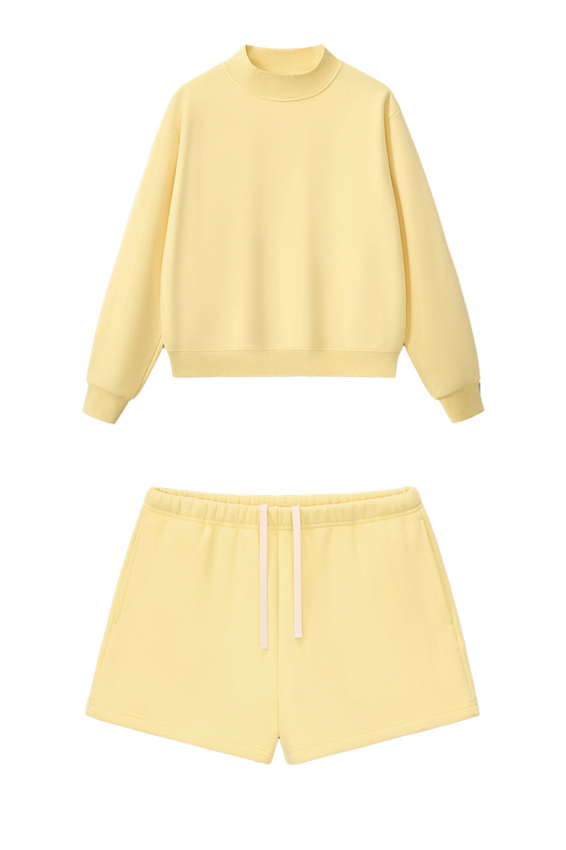 Women Loose Set:Mock Neck Sweatshirt + Shorts