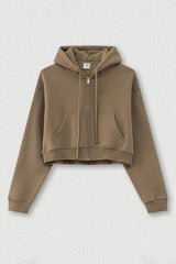 Loose cropped zip-up hooded jacket