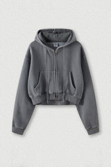 Women's zippered fleece cropped sweatshirt jacket