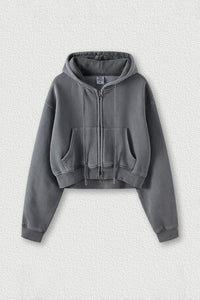 Women's zippered fleece cropped sweatshirt jacket