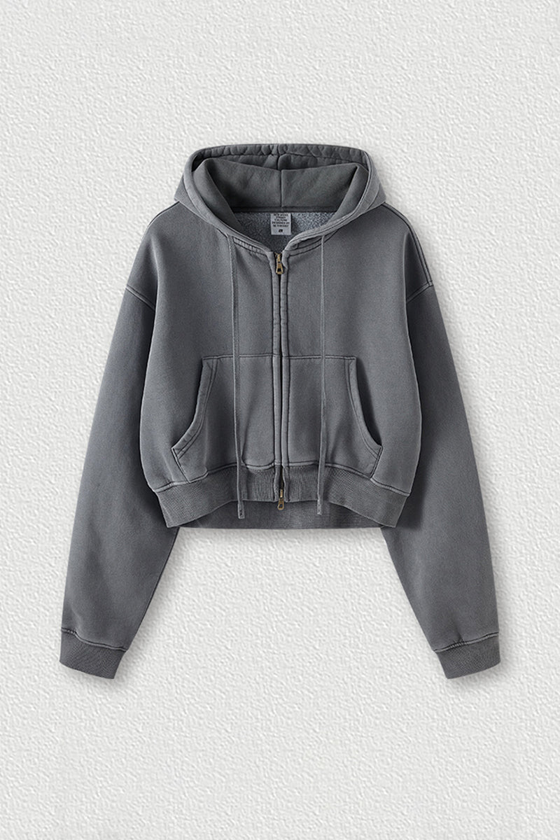 Women's zippered fleece cropped sweatshirt jacket