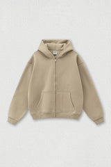Loose-fitting hooded zip-up knitted cardigan jacket