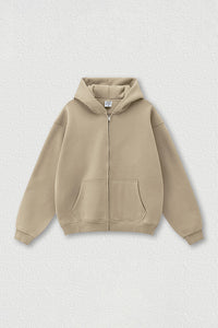 Loose-fitting hooded zip-up knitted cardigan jacket