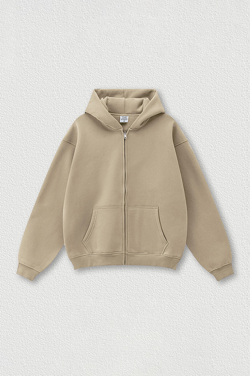Loose-fitting hooded zip-up knitted cardigan jacket