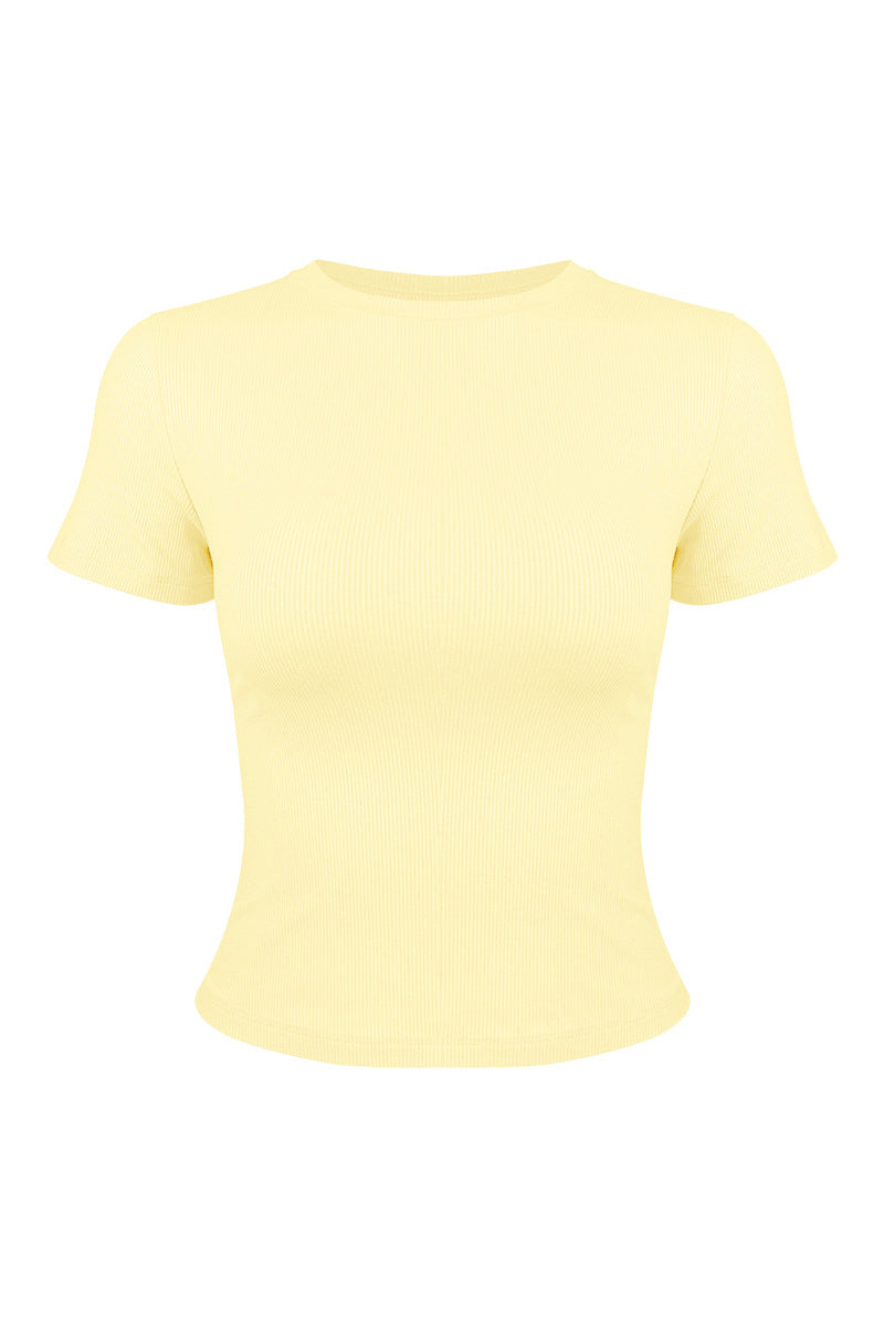 Women's Summer Slim Fit Crew Neck Solid Sports T-Shirt