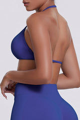 Women Halter Neck Seamless Sports Bra - Breathable Backless Yoga Top