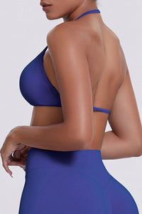 Women Halter Neck Seamless Sports Bra - Breathable Backless Yoga Top