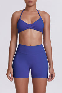 Women Halter Neck Yoga Set: High-Waisted Sculpting Shorts + Backless Sports Bra