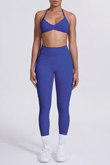 Women Seamless Yoga Set: High-Waisted Sculpting Leggings + Halter Neck Sports Bra