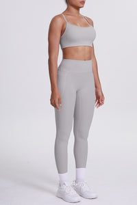 Women High-Waisted Pocket Yoga Set: Seamless Sports Bra + Sculpting Leggings