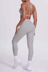 Women High-Waisted Pocket Yoga Set: Seamless Sports Bra + Sculpting Leggings