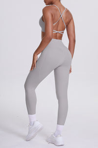 Women High-Waisted Pocket Yoga Set: Seamless Sports Bra + Sculpting Leggings