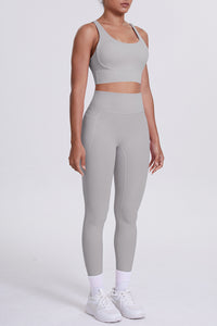 Women Cross-Back Yoga Set: High-Waisted Sculpting Leggings with Pocket + Cloud-Touch Sports Bra