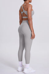 Women One-Shoulder Yoga Set: Naked-Feel High-Waisted Sculpting Leggings + Cross-Back Sports Bra
