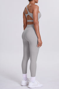 Women One-Shoulder Yoga Set: Naked-Feel High-Waisted Sculpting Leggings + Cross-Back Sports Bra