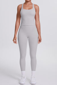 Women Naked-Feel Yoga Set: High-Waisted Pocket Leggings + Square Neck Sports Bra