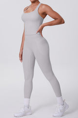 Women Naked-Feel Yoga Set: High-Waisted Pocket Leggings + Square Neck Sports Bra