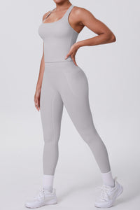 Women Naked-Feel Yoga Set: High-Waisted Pocket Leggings + Square Neck Sports Bra