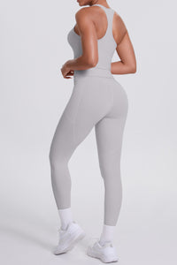 Women Naked-Feel Yoga Set: High-Waisted Pocket Leggings + Square Neck Sports Bra