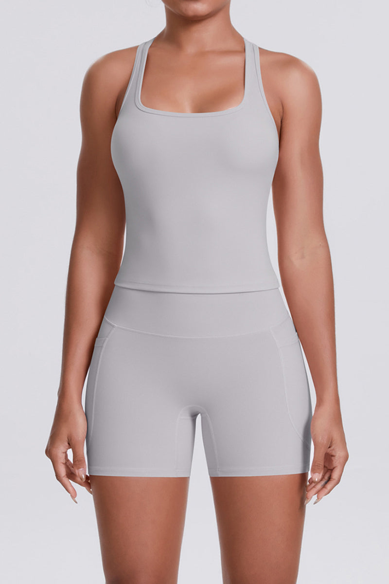 Women Naked-Feel Yoga Set: High-Waisted Sculpting Shorts + Cross-Back Sports Bra