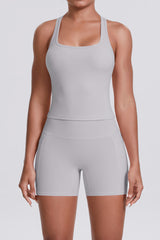 Women Naked-Feel Yoga Set: High-Waisted Sculpting Shorts + Cross-Back Sports Bra