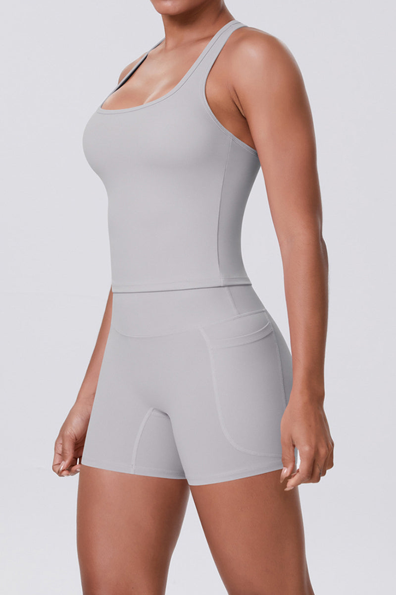 Women Naked-Feel Yoga Set: High-Waisted Sculpting Shorts + Cross-Back Sports Bra