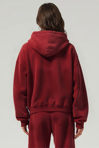 Unisex Fleece Boxy Zip Hoodie: Short Fit Wax Wash Retro Design