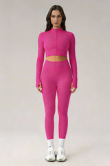 Women's Sports Sets:Stand Collar Cropped Jacket And Leggings