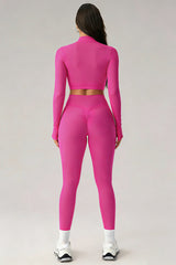 Women's Sports Sets:Stand Collar Cropped Jacket And Leggings
