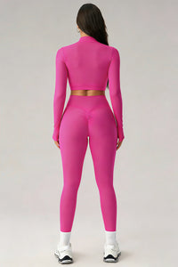 Women's Sports Sets:Stand Collar Cropped Jacket And Leggings