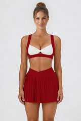 Women's Tennis Athletic Color Block Sets:Twist Front Bra & Skirt