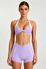 Women's Halter Twist Color-Block Sports Bra & Shorts Set