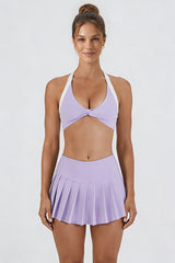 Women's Color Block Sets:Halter Twist-Front Bra & Skirts