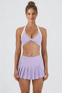 Women's Color Block Sets:Halter Twist-Front Bra & Skirts