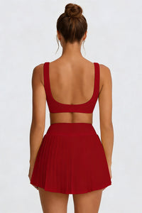 Women's Tennis Athletic Color Block Sets:Twist Front Bra & Skirt