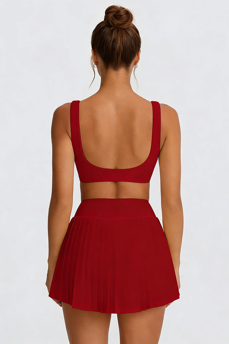 Women's Tennis Athletic Color Block Sets:Twist Front Bra & Skirt