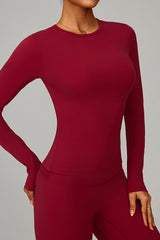 Women Brushed Round Neck Slim Fit Workout Long Sleeve Top
