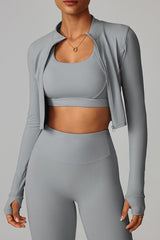 Women Zippered Slim Fit Running Yoga Long Sleeve Jacket