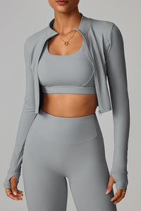Women Zippered Slim Fit Running Yoga Long Sleeve Jacket