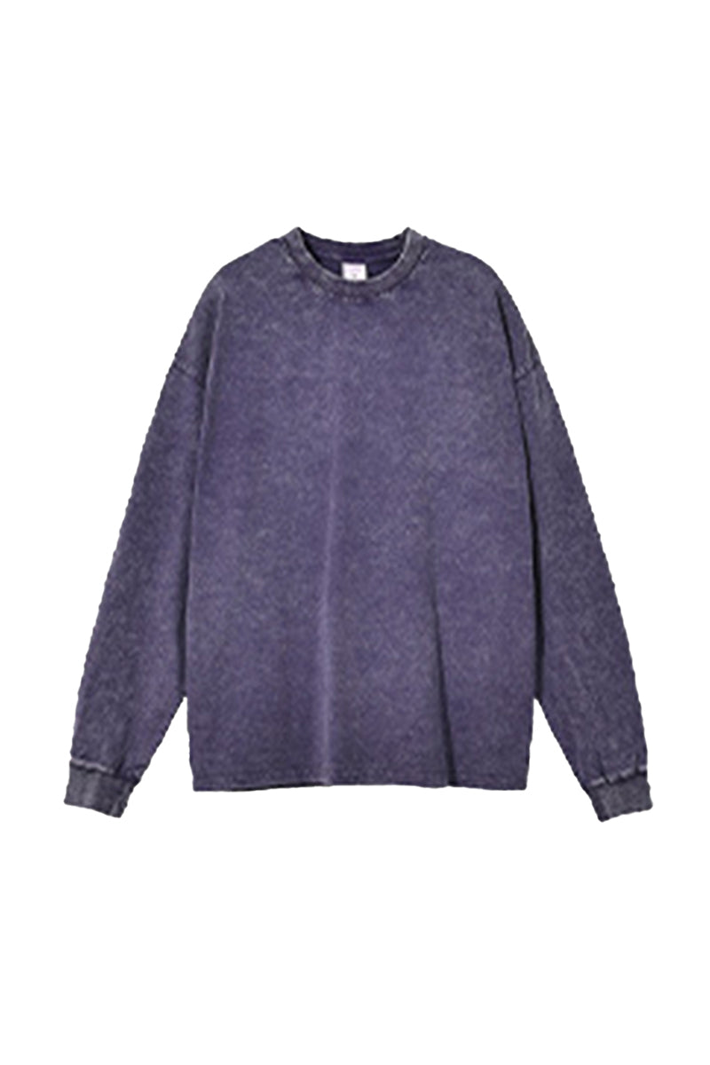 Unisex Retro Washed Long Sleeve Tee: Snow Wash Vintage Cotton Design