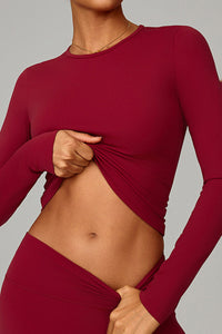 Women Brushed Round Neck Slim Fit Workout Long Sleeve Top