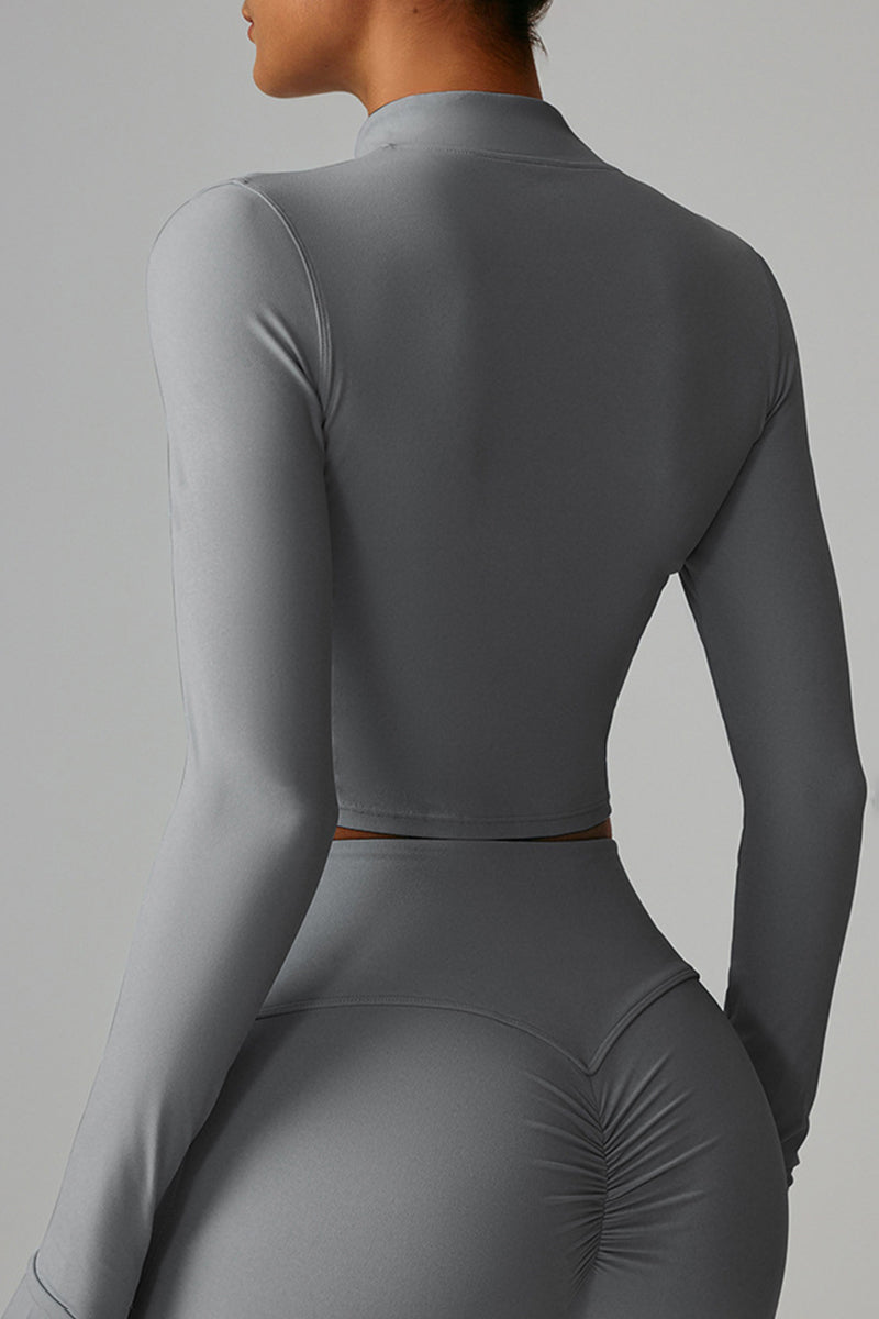 Women Zippered Slim Fit Running Yoga Long Sleeve Jacket