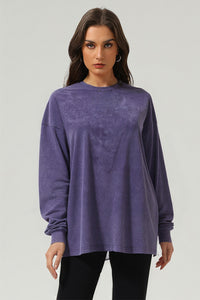 Unisex Retro Washed Long Sleeve Tee: Snow Wash Vintage Cotton Design