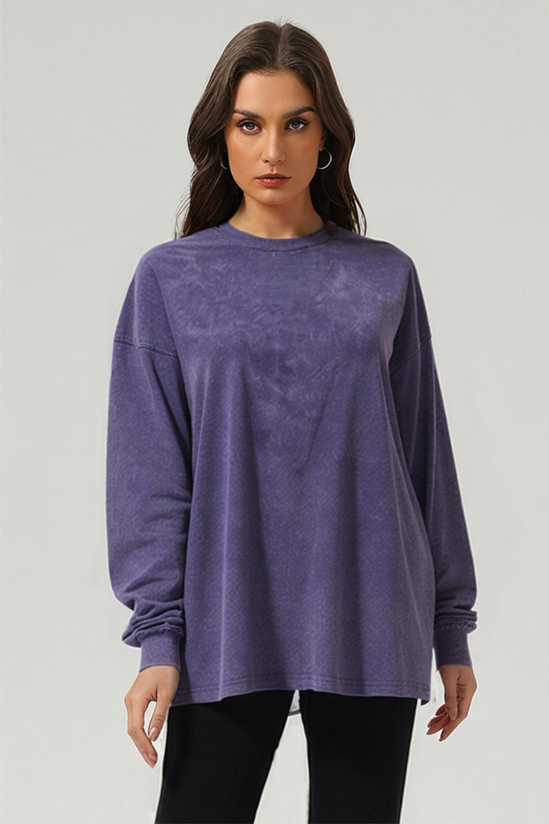 Unisex Retro Washed Long Sleeve Tee: Snow Wash Vintage Cotton Design